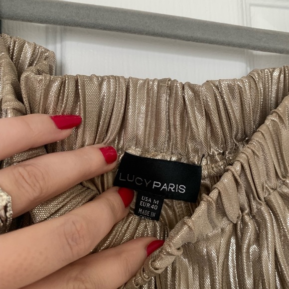 LUCY PARIS Bianca metallic champagne pleated wide leg pants M - Picture 5 of 6